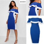 Volangiga kontrastne royal sinine-valge kleit Berta