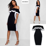 Volangiga kontrastne must-valge kleit Berta