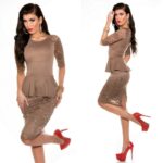 Peplumi ja pitsiga cappucino värvi peokleit Susan