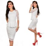 Peplumi ja pitsiga valge peokleit Susan