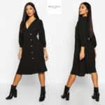 Brave Soul London nööpidega must midikleit Chloe