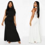 Kõrge kaelusega must pidulik maksikleit