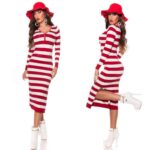 Luku ja ripatsiga punane-valge triibuline trikotaažkleit Anne