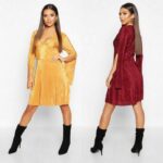 Läikiva efektiga sinepikollane plisseeritud skater-kleit Angelica