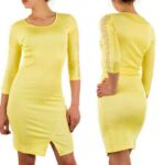 Voyelles pitsdetailidega pidulikum kollane kleit