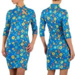 Voyelles kõrge kaelusega lilleline sinine kleit Laima