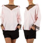 Voyelles läbipaistvate detailidega heleroosa viskoospluus