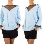 Voyelles läbipaistvate detailidega helesinine viskoospluus