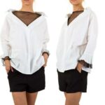 Voyelles läbipaistvate detailidega valge viskoospluus