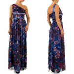 Ühe õlaga sinine lilleline pikk šifoonkleit Maia