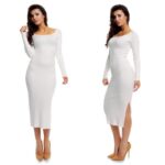 Voyelles lõhikuga soonikkoes valge pikk trikotaažkleit Amely