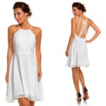 Tagant paeltega skater stiilis valge pidulikum sifoonkleit Mayaadi