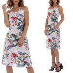 Reguleeritavate õlapaeltega valge lilleline suvekleit Astra