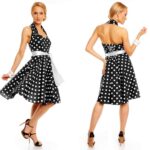 Mayaadi must-valge täpiline skater-kleit