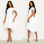 Boohoo high-low valge pidulik skater-kleit