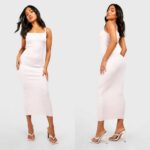 Boohoo õlapaeltega roosa trikotaažkleit