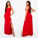 Lõhikuga punane pidulik maksikleit